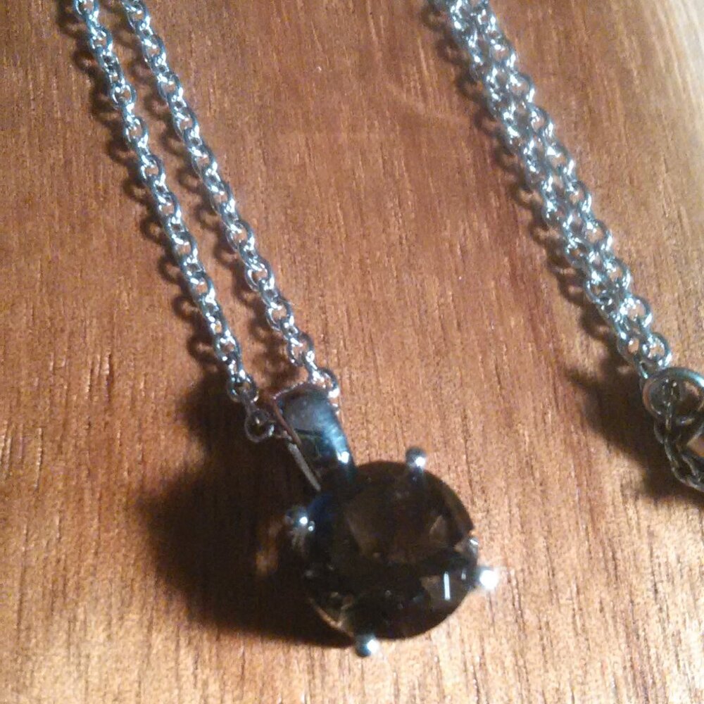 Brazilian Smokey Quartz Stainless Steel Pendant Necklace